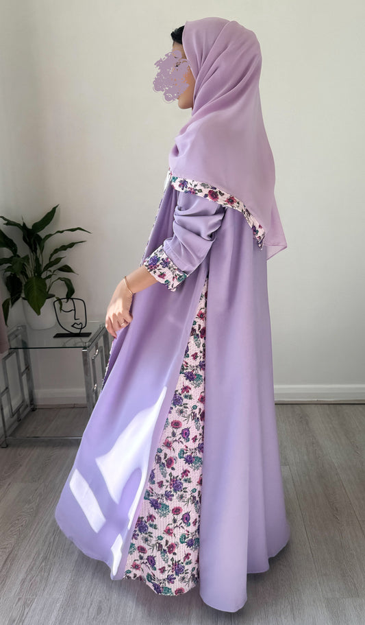 Lavender Bloom Abaya with Coordinated Scarf