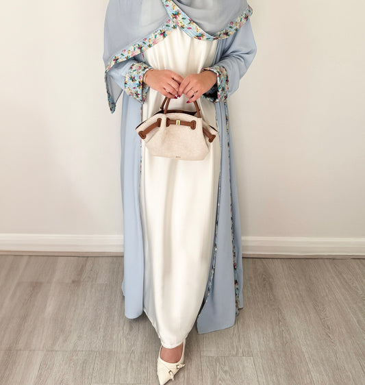 Floral Sky Abaya with Coordinated Scarf