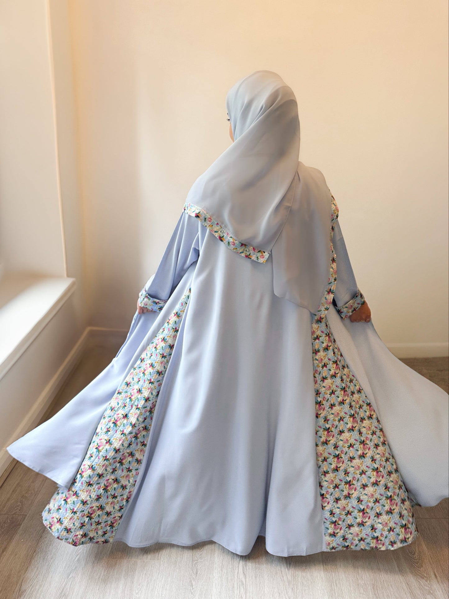Floral Sky Abaya with Coordinated Scarf