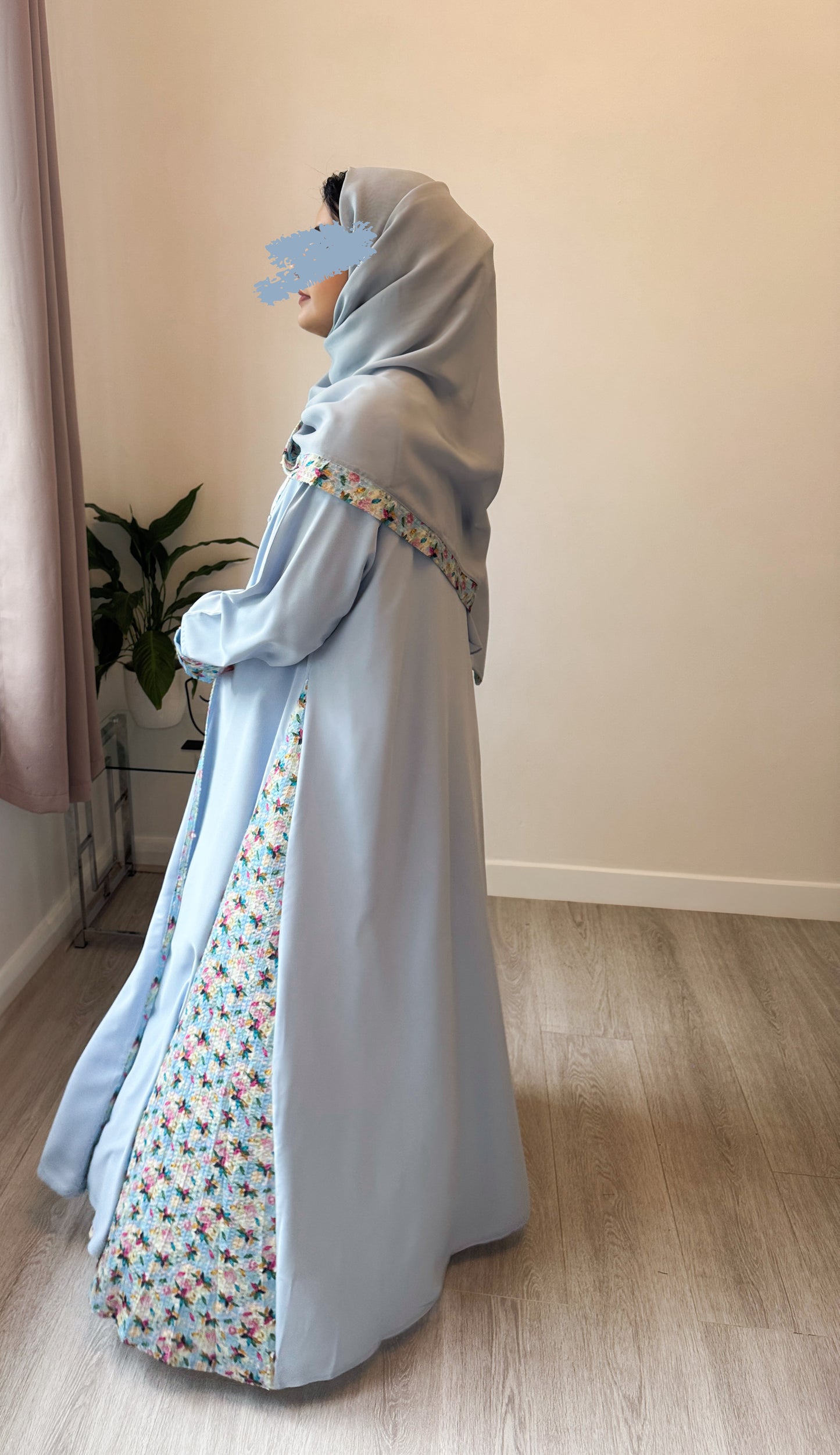 Floral Sky Abaya with Coordinated Scarf