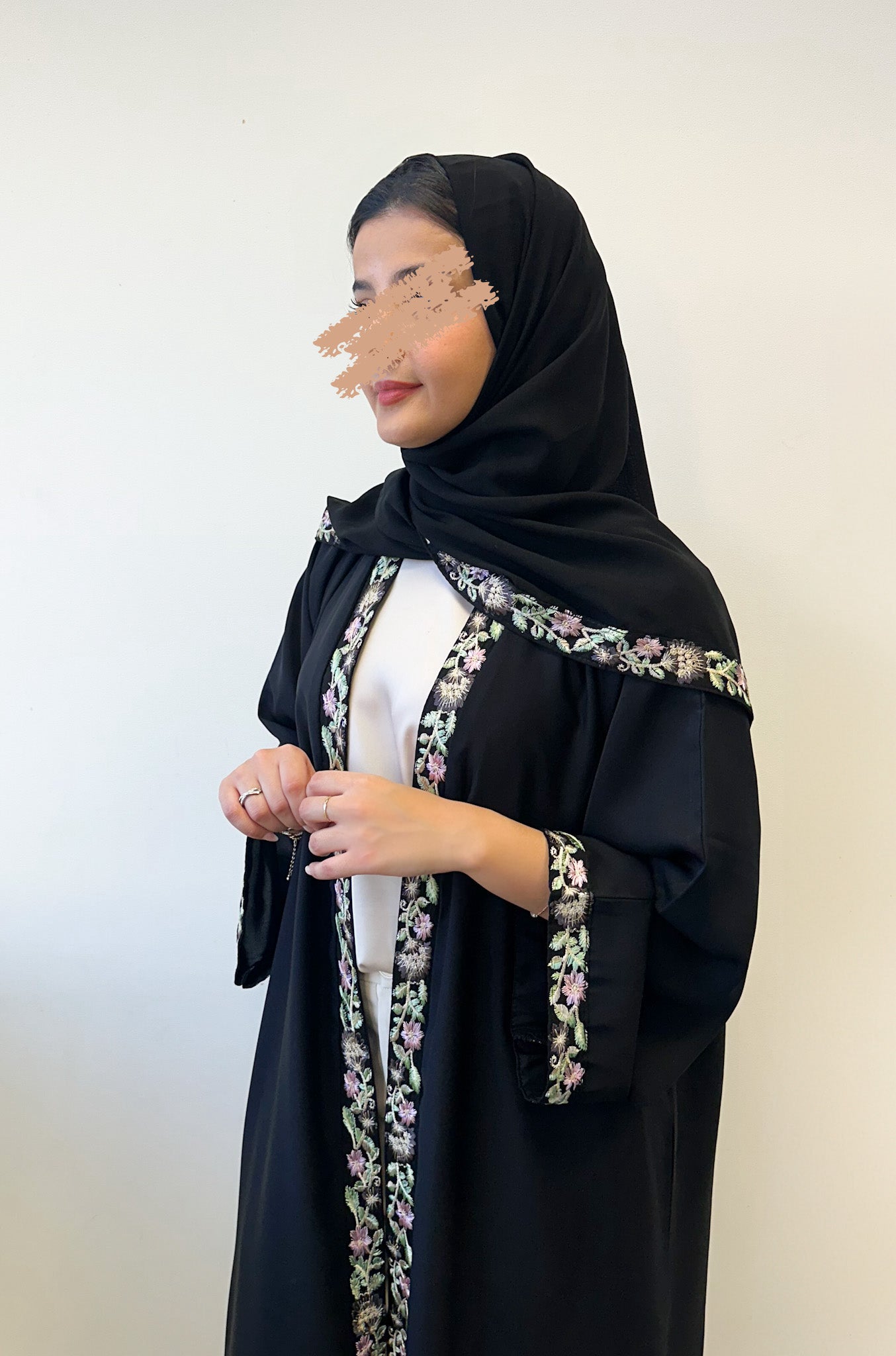 Silk Floral Embroidered Abaya with Coordinated Scarf