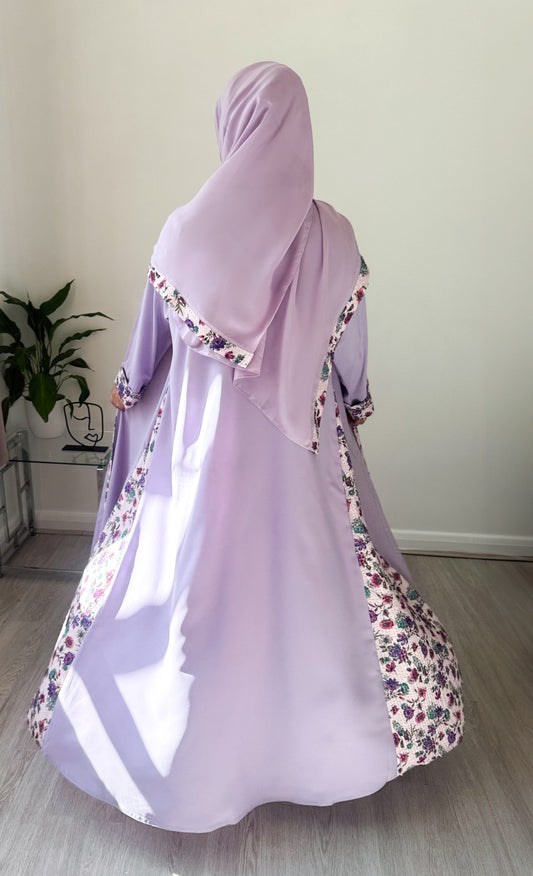 Lavender Bloom Abaya with Coordinated Scarf