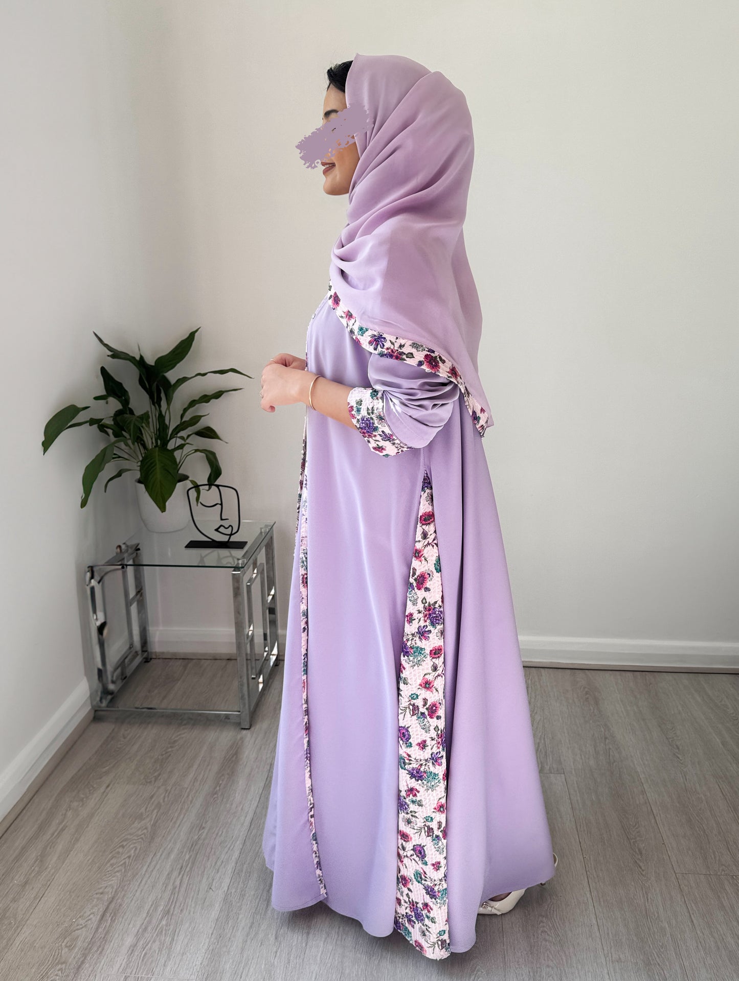 Lavender Bloom Abaya with Coordinated Scarf