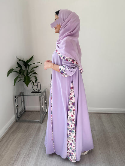 Lavender Bloom Abaya with Coordinated Scarf