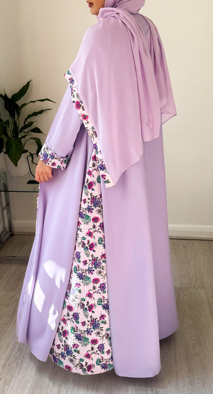 Lavender Bloom Abaya with Coordinated Scarf