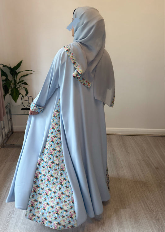 Floral Sky Abaya with Coordinated Scarf