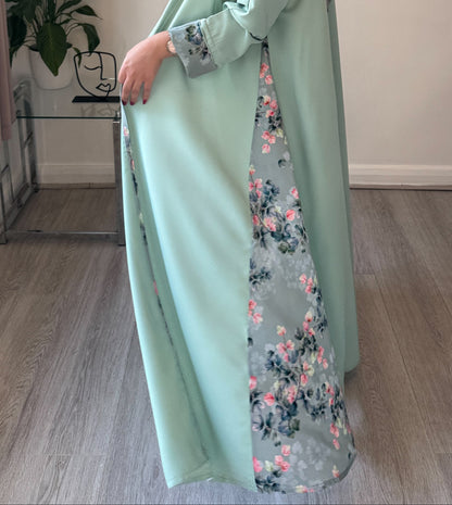 Mint Blossom Abaya with Coordinated Scarf