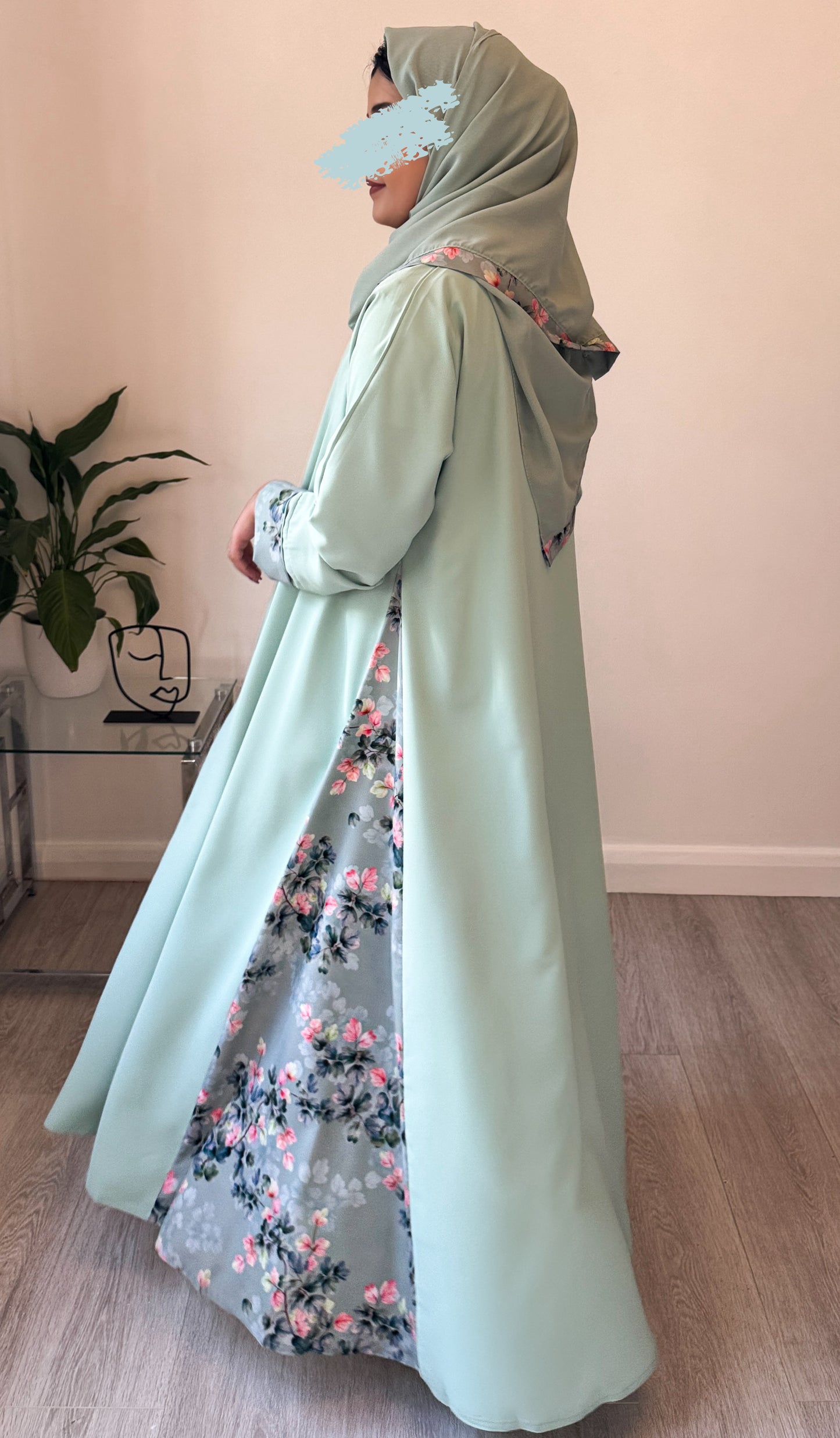 Mint Blossom Abaya with Coordinated Scarf