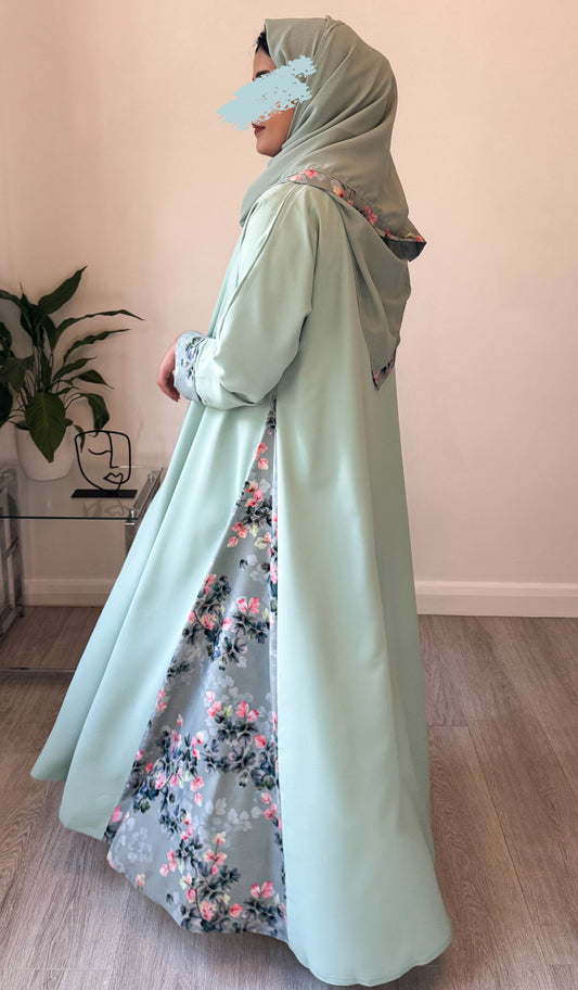 Mint Blossom Abaya with Coordinated Scarf