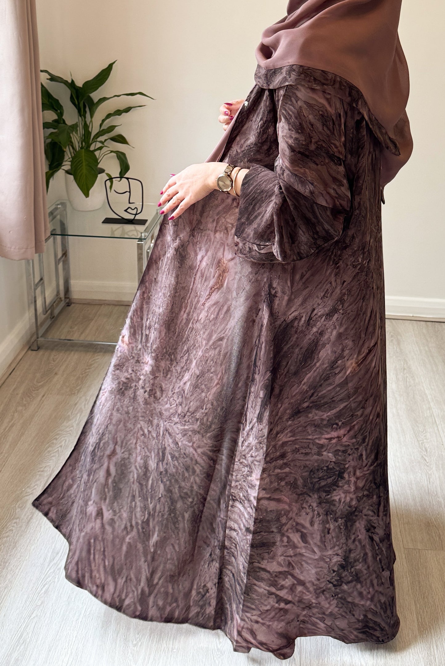 Dusty Rose Abaya with Coordinated Scarf