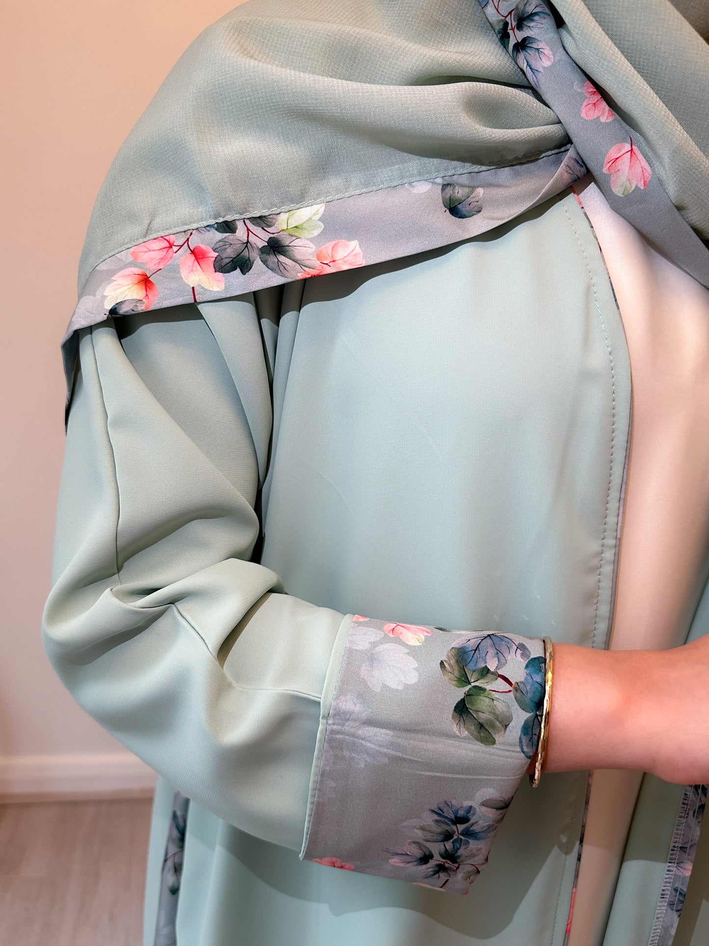 Mint Blossom Abaya with Coordinated Scarf