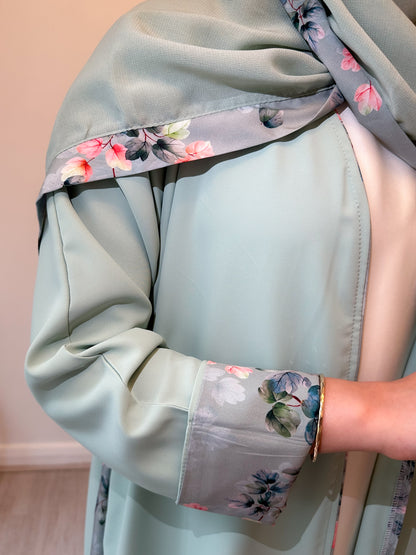 Mint Blossom Abaya with Coordinated Scarf