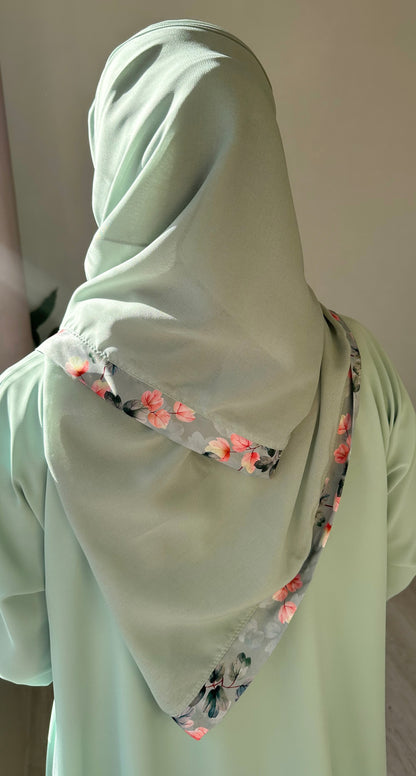 Mint Blossom Abaya with Coordinated Scarf