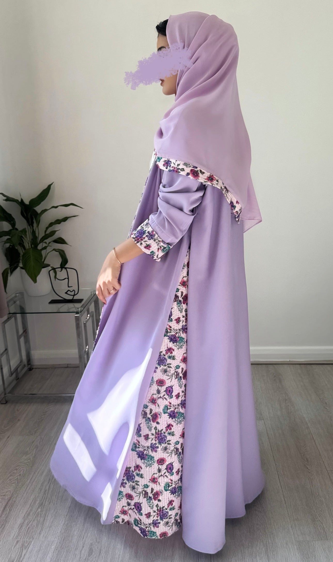 Lavender Bloom Abaya with Coordinated Scarf