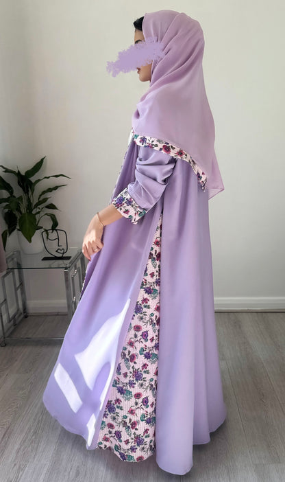 Lavender Bloom Abaya with Coordinated Scarf